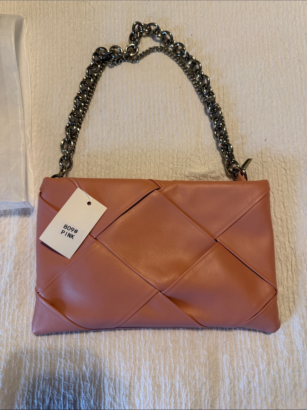 Source Unknown Woven Pink Shoulder Bag with Chain Strap